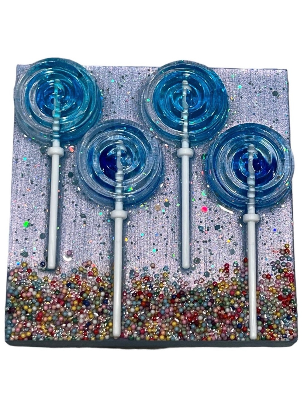 Blue Art Lollipop Candy Sculpture, Wall Pop Art Small Sculpture 5×5"